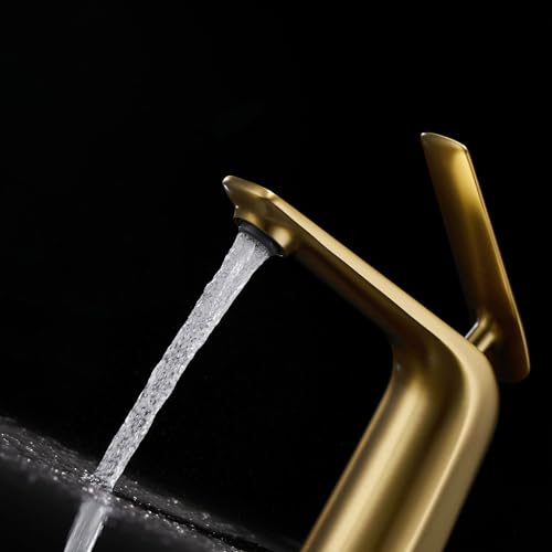 TOCALOCA Brushed Gold Bathroom Faucet, Single Hole, Single Lever, Vessel Sink Faucet, Copper, Aerated Stream, 2.2 GPM, Limited Warranty | Anti-Fingerprint, Brass Material, Modern Hot and Cold Mixer Faucets for Bathroom Drop-in Sink, Deck Mount, Quick Inst