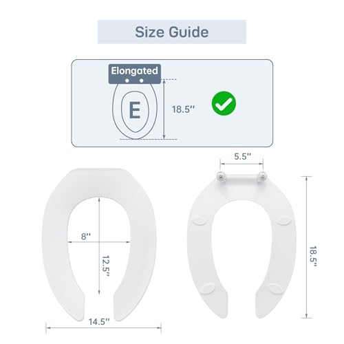 Heavy Duty Open Front Toilet Seat Without Cover – 18.5" Elongated White Plastic, Easy Install & Clean – Public Restroom Commercial Grade – 19" White - color: White, size: 19'' Elongated without Cover