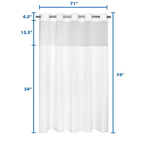 River Dream Modern Hotel Grade No Hooks Needed Shower Curtain with Snap in Liner White Standard-71 x 74"