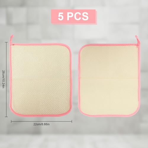 Pink Exfoliating Wash Cloths, 5 Pack, 9.4 x 7.8 inches, Nylon/Cotton, Dual-sided, Machine Washable - style: Pink