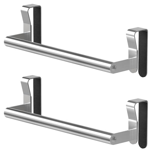 STWWO Over Cabinet Towel Holder, Brushed Dish Towel Rack Bars for Kitchen | 2 Pack Stainless Steel Over The Cabinet Towel Rack, for Kitchen Cabinet Doors Towel Bars - color: Brushed Nickel