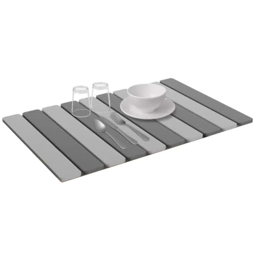5 Pcs - Large Stone Dish Drying Mat for Kitchen Counter, Foldable Quick Dry Stone Dish Mat, Diatomaceous Earth Water Absorbing Pad 24"×16" & 2*8"x4" with 2 Coasters (Dark Grey + Grey) - color: Dark Grey + Grey