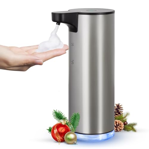 Automatic Soap Dispenser, Rechargeable Stainless Steel Foaming Soap Dispenser Touchless for Bathroom Auto Hand Soap Pump for Kitchen, Xmas Gift,9oz - color: Silver-black