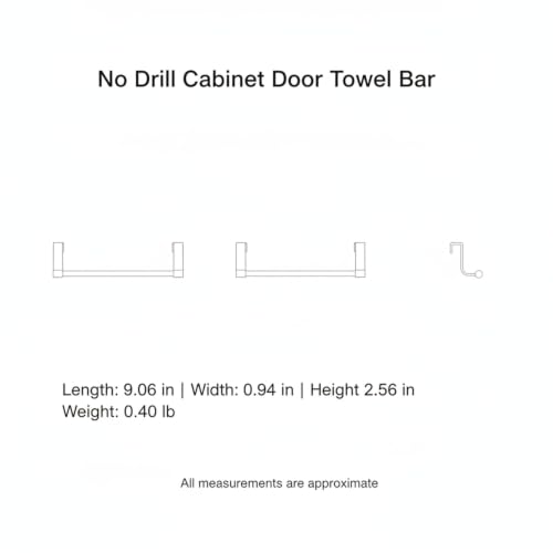 No-Drill Stainless Steel Cabinet Door Towel Bar, Over-the-Door Hanger for Kitchen & Bathroom Hand Towels, White