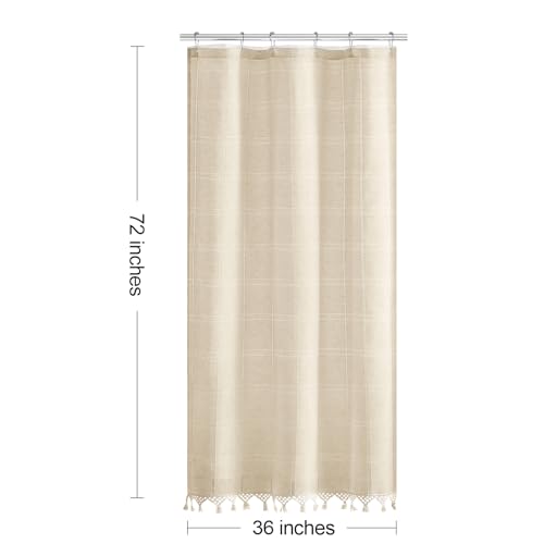 Small Stall Linen Farmhouse Shower Curtain with Tassel, Modern Boho French Country Chic Bathroom Shower Curtain Set with PEVA Liner, Cotton Hollow Fabric Shower Curtain 36x72 - Beige/Cream - color: Beige, size: 36"W x 72"L (Pack of 1)
