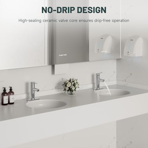 Chrome Bathroom Faucet for 1 or 3 Holes, Brass | Single Handle Bathroom Sink Faucets Modern Commercial Lavatory Vanity Faucet with Deck Plate and Supply Line Pop Up Drain - color: Chrome