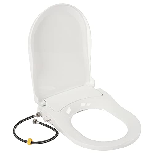D-shaped Non Electric Bidet Toilet Seat, Non Electric Swash Ecoseat Elongated Comfort Fit Toilet Seat Bidet Attachment for Elongated Toilets, Dual Nozzle System, 18.9 * 13.7 * 3.07in