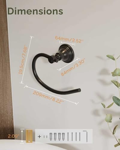 Black Towel Ring Wall Mounted for Bathroom, Hand Towel Holder | 304 Stainless Steel Heavy Duty Towel Hanger Waterproof & Rustproof Towel Holder Raised Base - color: Matte Black