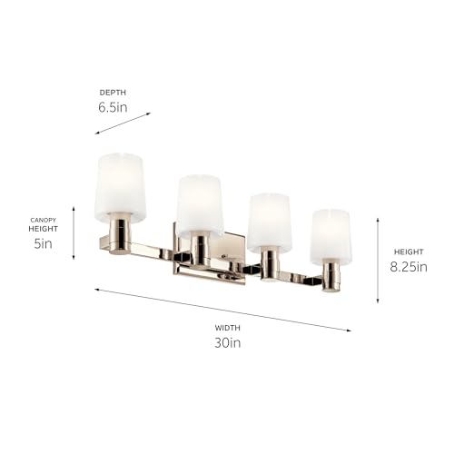 Kichler Adani 4-Light Bathroom Vanity Light, Polished Nickel | Modern vanity light with opal glass for bathrooms and powder rooms (30" x 8.25"), 55177PN - color: Polished Nickel, size: 30"