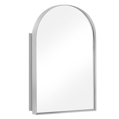 SogesHome 3-Tier Medicine Cabinet with Shelf, Home Storage Bathroom Wall-Mounted & Recessed Mirror Cabinet for Bathroom, Bedroom, (Arched,Silver) - color: Silver