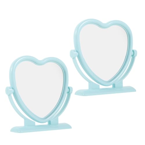Amosfun 2pcs Heart Shaped Makeup Mirror Dual Sided Vanity Mirror Stand for Home Travel - color: Sky-blue