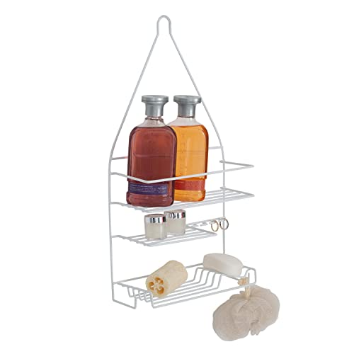 Bath Bliss Shower 3 Tier Shower Caddy | 3 Tier Shelves | Soap Dish Holder | Razor Slots | Wash Cloth Hook | Loofah Hook | White | Rust Resistant | Bathroom Accessories