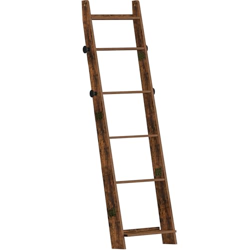 Hzuaneri Blanket Ladder, Decorative Quilt Rack with 4 Removable Hooks | 6-Tier Blanket Ladder Shelf for Bedroom Living Room, Rustic Brown BR30601X - size: 5.6"D x 17"W x 66.7"H