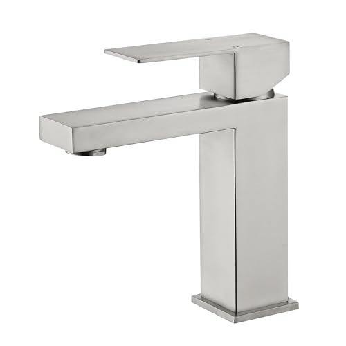 Brushed Nickel Bathroom Sink Faucets One Hole Sink Faucet Single Handle 1 Hole Vanity SUS304 Stainless Steel Faucet for Bathroom Sink Bathroom Faucets, SF3-BN - color: Brushed Nickel, style: For 1 Hole Sink: Only Faucet (NO Drain)
