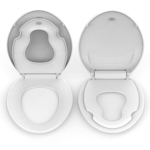 GarveeTech Elongated Toilet Seat with Built-in Toddler Seat & Slow Close - Potty Training Toilet Seat for Adult and Child, Magnetic Hinge, Safe PP Material, Easy to Clean, White - color: White-1, size: Elongated with Toddler Seat