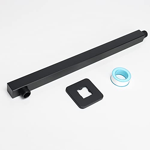 Shower Arm, Rain Shower Head Extension Extender, With Flange and Teflon Tape, Made of Thicken Stainless Steel for Bathroom Rainfall Shower (16 Inch, Matte Black) - color: Matte Black, style: 16 Inch