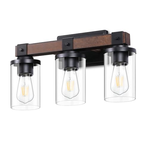 EDISHINE Farmhouse Vanity Lights for Bathroom, 3-Light Bathroom Vanity Lights Over Mirror, Wall Sconce with Clear Glass Shades for Vanity Table, Living Room(E26 Base) (Pack of 2) - size: 3-Light with Clear Glass Shade (Pack of 2)