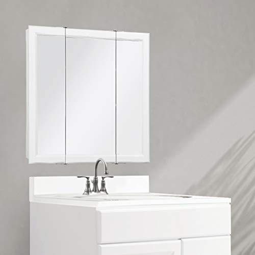 Design House Wyndham Tri-View Medicine Cabinet, 30", White | Wall Mount, Transitional, Wood, Bath, 545293-WHT - color: White, size: 30 in. W x 30 in. H
