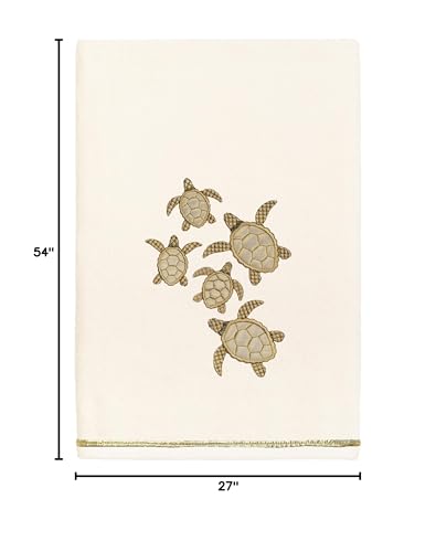 Jewel 4-Piece Premium Towel Set, Embroidered Turtles, Plush Turkish Cotton, Durable & Quick Dry, Elegant Beach Style, 2 Bath 2 Hand Towels, Beige - color: Beige, size: 2 Pcs Bath 2 Pcs Hand Towel