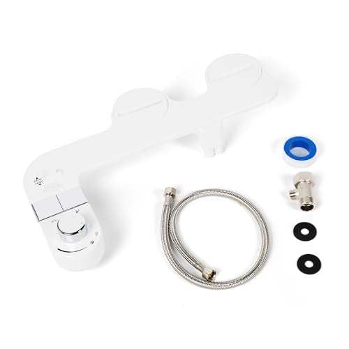 MIZU FLOW - Non-Electric Bidet Attachment for Toilet Seat, Adjustable Water Pressure & Spray Angle, Fresh Water, Hygienic, Self Cleaning, Dual Nozzles (Front & Rear Wash), DIY Easy Install (White)