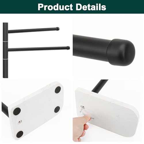 Hand Towel Holder, F-Shape Hand Towel Stand with Marble Base, Stainless Steel Swivel Hand Towel Rack Bar Standing for Bathroom Kitchen Countertop, 2 Arms (Matte Black) - color: Matte Black