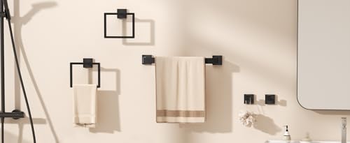 10-Piece Matte Black Bathroom Hardware Set with 16'' Towel Bar, Wall Mounted Bathroom Accessories Kit with 16" Towel Bar ×2, Toilet Paper Holders×2, Towel Rings×2, Robe Hooks×4 - color: Matte Black-16inch