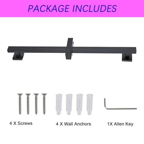 Bathroom Shower Slide Bar,26 Inch Square Slide Bar | with Height/Angle Adjustable Handheld Shower Head Holder Wall Mount , SUS 304 Stainless Steel (Matter Black)