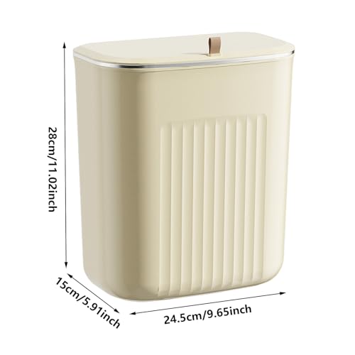 Hanging Trash Can Kitchen Compost Bin with Lid, 7/9 Liter Wall-Mounted Garbage Can for Kitchen Cabinet Door, Small Under Sink Trash Can for Cupboard, Bathroom, Office (White, 9L) - size: 9L