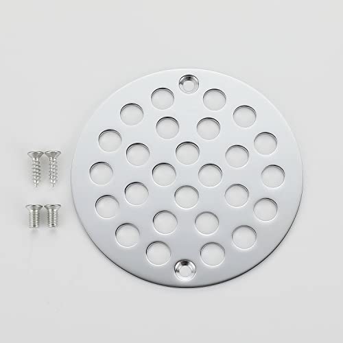 Round 4 Inch Screw-in Floor Drain Cover Replacement Shower Drainer Grate with Screws Chrome - color: Chrome