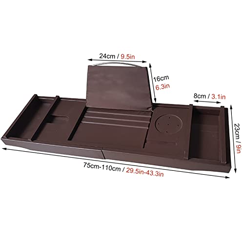Expandable Bamboo Bathtub Tray Caddy with Wine Glass & Tablet Holder - Luxury Bathroom for Relaxing Baths Perfect for Reading & Enjoying Drinks-Brown