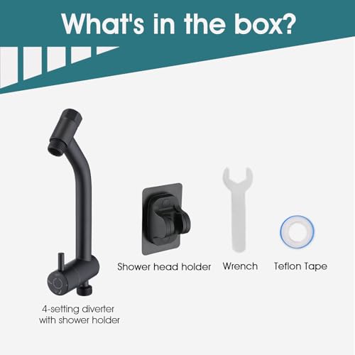 PDPBath Brass Shower Arm Diverter with Adhesive Handheld Holder for Easy Reach, Upgrade Low 3-Way Diverter with Pause Setting, G1/2 Universal Connection - Matte Black - color: Matte Black-3