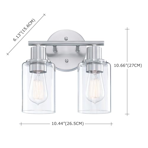 WISBEAM 2-Light Bathroom Vanity Light, Brushed Nickel Bathroom Light Fixtures Over Mirror with Clear Glass Shade Including E26 Medium Base, Bulb NOT Included - color: Silver, size: VNT003