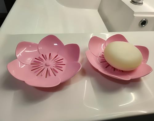 Soap Dish Holder for Showerl Self Draining Bar for Shower Bathroom Bathtub | Bar Cute Lotus Shape Tray Sink Mounted Shampoo Self Draining Saver Rack Plastic Bathroom Bathtub Kitchen,Pink+Pink - color: E-pink+pink