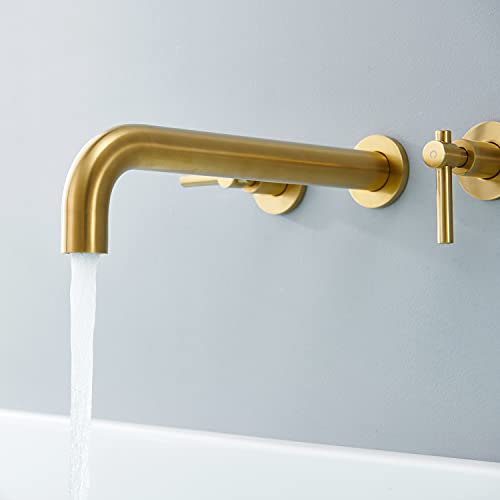Wall Mount Tub Filler Brushed Gold Tub Faucet Brass Bathroom Bathtub Faucets with 2 Handles - color: Brushed Gold