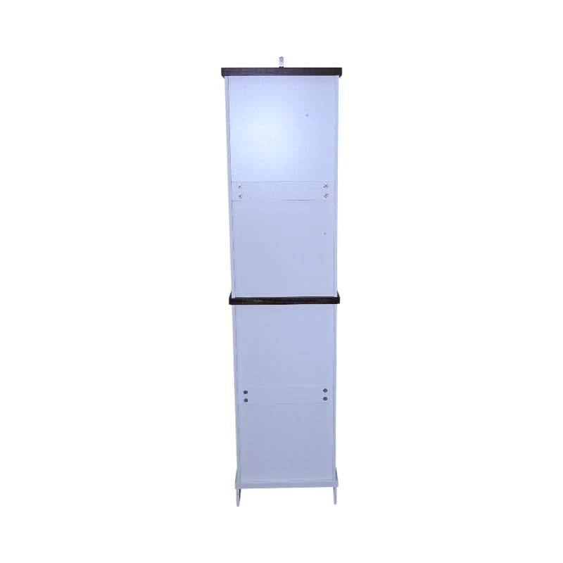 Farmhouse Storage Cabinet with Adjustable Shelves, Narrow Tall Linen Tower for Bathroom and Living Room, White with Black Walnut Color