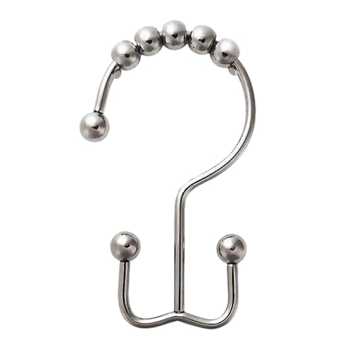 12PCS Double Sided Shower Curtains Hooks,Metal Rust Proof/Free 304 Stainless Steel Metal Shower Curtain Rings,Smooth Gliding Chrome Double Shower Hooks Hangers for Bathroom Shower Curtain Rod,Silver