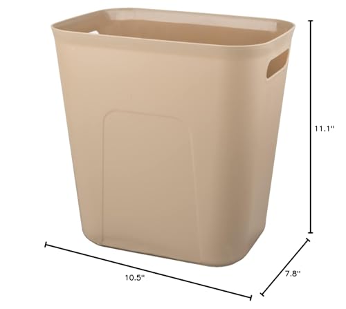 UUJOLY Plastic Small Trash Can Wastebasket, Garbage Container Basket for Bathrooms, Laundry Room, Kitchens, Offices, Kids Rooms, Dorms, 3.5 Gallon, Khaki | Compact Sturdy Garbage Can for Bathroom, Laundry Room, Kitchen, Office, Kids Room, Dorm, Durable, E