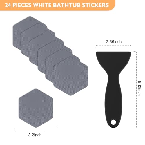 Non Slip Bathtub Stickers, Shower Stickers for Safety Bathroom Tubs, Bathtub Non Slip Stickers and Adhesive Decals Scraper for Bath Tub, Shower Floor, Stairs, Ladders(Square Shape) (24, Grey) - color: Grey