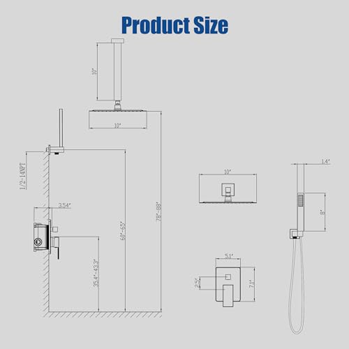 ESNBIA Ceiling Shower System, All Metal Shower Faucet set with Pressure Balance Valve,10 Inches Rain Shower Head with Handheld Spray Combo, Brushed Nickel - color: Brushed Nickel, size: 10 Inch