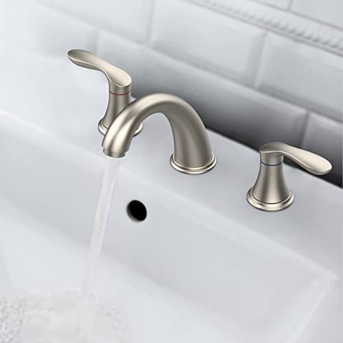 Bathroom Sink Faucet, Faucet for Bathroom Sink, Widespread Brushed Nickel Bathroom Faucet 3 Hole with Plastic Pop Up Drain and cUPC Lead-Free Hose - (Brushed Nickel 2 Packs) - color: Brushed Nickel, size: 8 inch 2 packs
