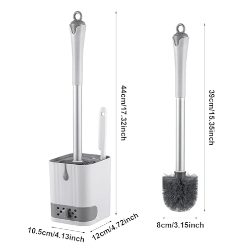 Toilet Bowl Brush and Holder,Toilet Brush with Crevice Cleaning Brushes,No Dead Corner Clean Wall Mounted Compact Toilets Brushes Set,Durable Bristles for Bathroom,RV(White Grey)