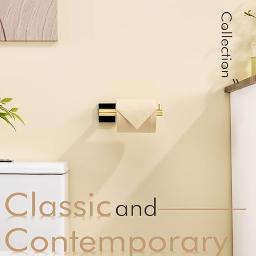KOKOSIRI Toilet Paper Holder Black with Gold Toilet Roll Holder Hold Mega Rolls Kitchen Bathroom Tissue Paper Dispenser Stainless Steel, B2005GDK - color: Black Gold, size: Horizontal