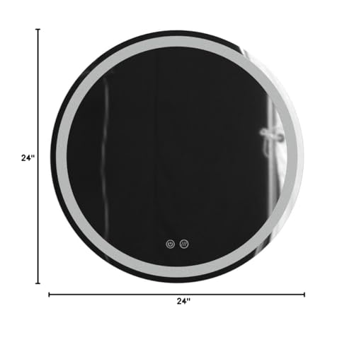 TATU 24 Inch LED Round Lighted Mirror, Bathroom Backlit Vanity Mirror Wall Mounted with 3000K/4000K/6000K Adjustable, Anti-Fog, Smart Touch Button, Stepless Dimmable Lighted Makeup Mirror - size: 24"L x 24"W