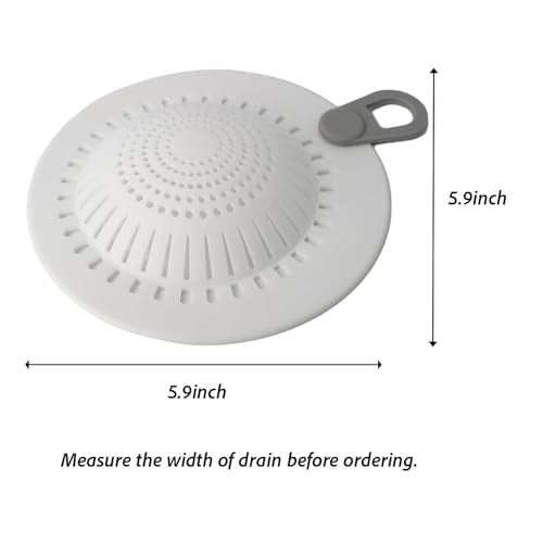 Silicone Drain Hair Catcher for Shower and Bathtub, Raised Dome Design, No Tools Needed, Fits Flat & Pop-Up Drains, 5.9" Wide, Easy to Clean, Anti-Clog Cover (White, 2 Pack)