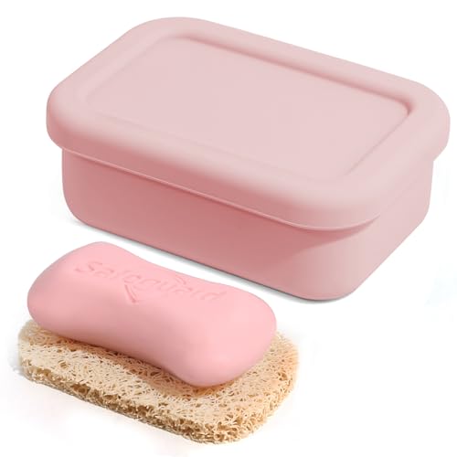 Leak Proof Silicone Travel Soap Case with Draining Tray - Bar Soap Holder for Travel, Gym & Camping - Mess-Free Portable Soap Container for Carry-on Bags (Light Pink) - color: Light Pink