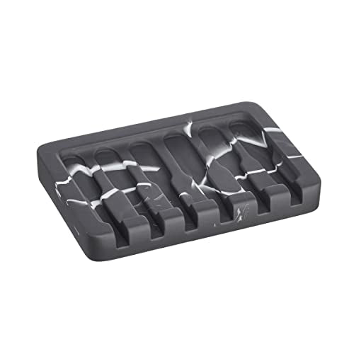 INIUNIK 2PCS Self Draining Soap Dish - Marble Look Soap Holder Tray Savers Box Container Sponge Holder for Bathroom Shower Kitchen, Black - color: Black-2 Pack