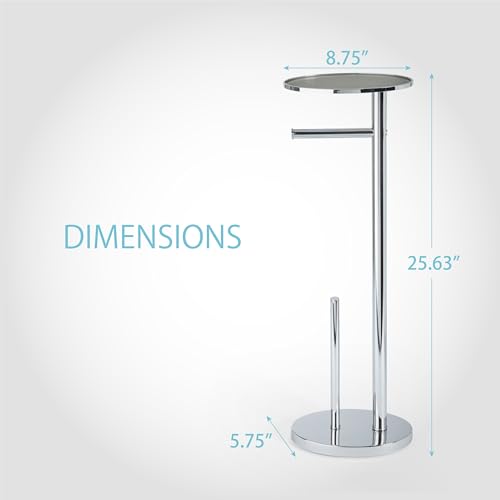Better Living Ovo Toilet Paper Caddy with Top Shelf, Chrome | Bathroom Toilet Paper Storage Holder Stand with Dispenser and Reserve for 2 Extra Jumbo Rolls, Metal Freestanding