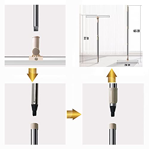 20 in Silicone Floor Squeegee 65 in Long Handle for Floor Window Cleaning | Shower Squeegee Scrubber Combi with Pole Extendable Telescopic Adjustable Stainless Glass Squeegee Bathroom shower