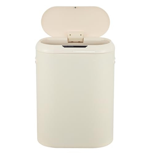 happimess 13.2 Gal Oval Motion Sensor Trash Can, Limestone Beige | Oval, Motion Sensor, Touch Mode, Soft Close Lid, Powder Coated Iron, 17.7" W x 9.84" D x 24.2" H - color: Limestone Beige