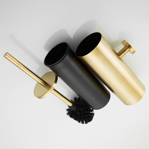 AIREMOEN 1PCS Brushed Gold Wall-Mounted Toilet Brush and Holder Set, 304 Stainless Steel Handle Toilet Brush Holder, Toilet Brush and Plunger Set, Bathroom Wall-Mounted Compact Toilet Brush Holder